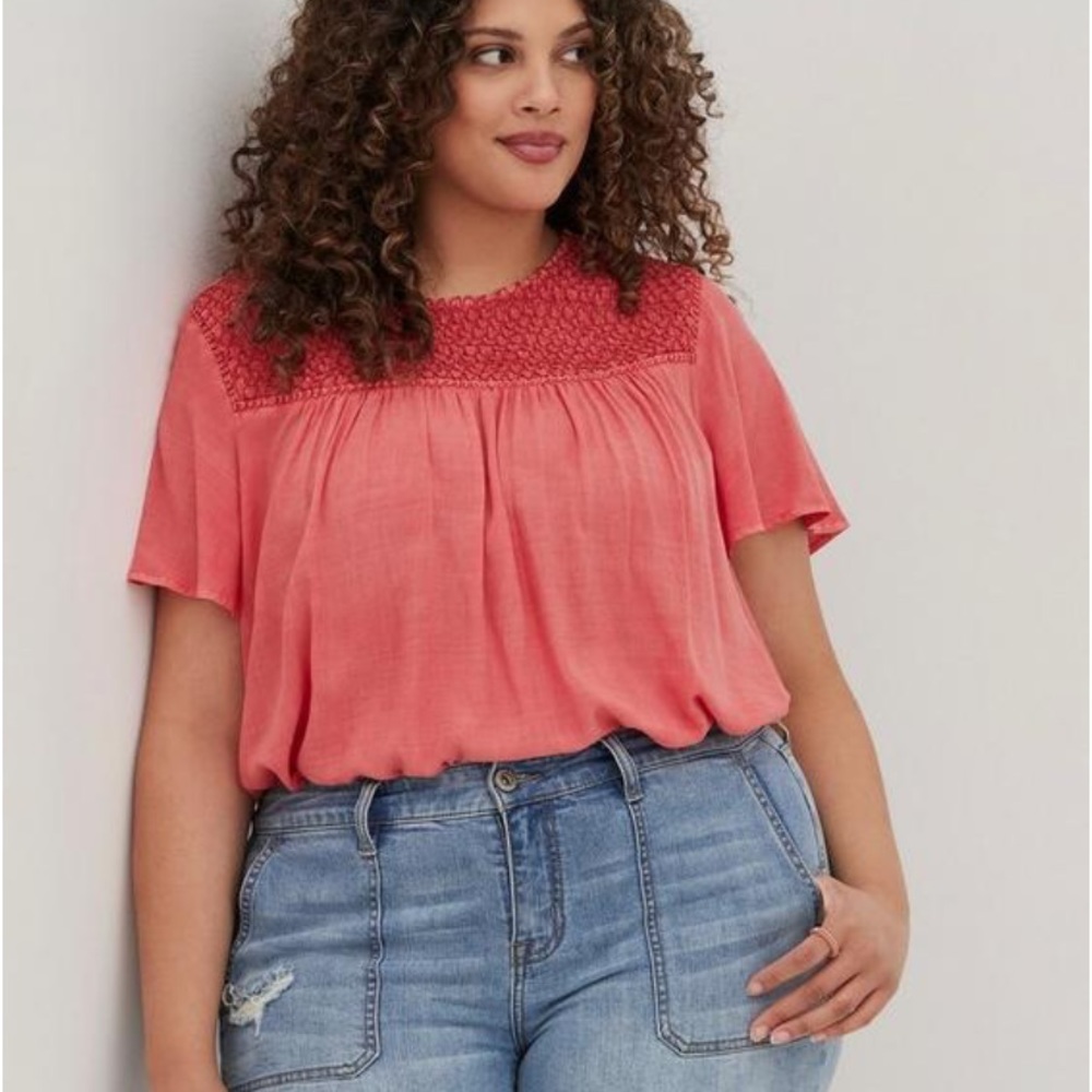 Torrid Challis Smocked Detail Flutter Short Sleev… - image 1